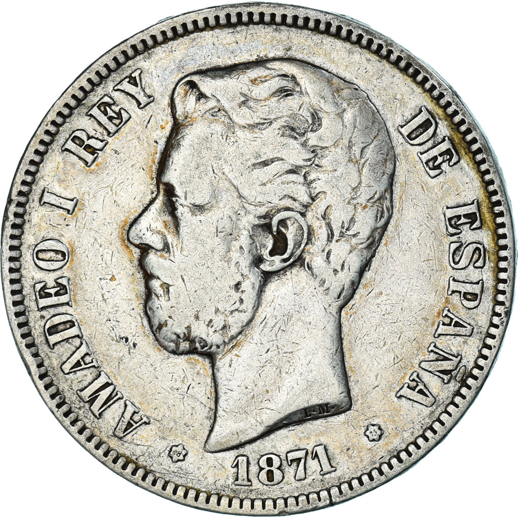 Espagne, Amadeao I, 5 Pesetas, 1871, Madrid, TB+, Argent, KM:666
