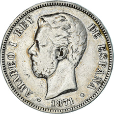 Espagne, Amadeao I, 5 Pesetas, 1871, Madrid, TB+, Argent, KM:666