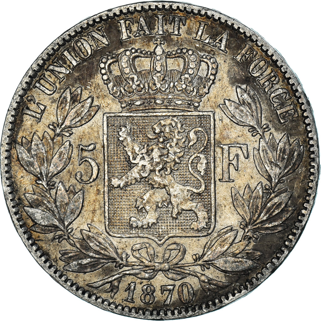 Moneta, Belgio, Leopold II, 5 Francs, 5 Frank, 1870, MB+, Argento, KM:24