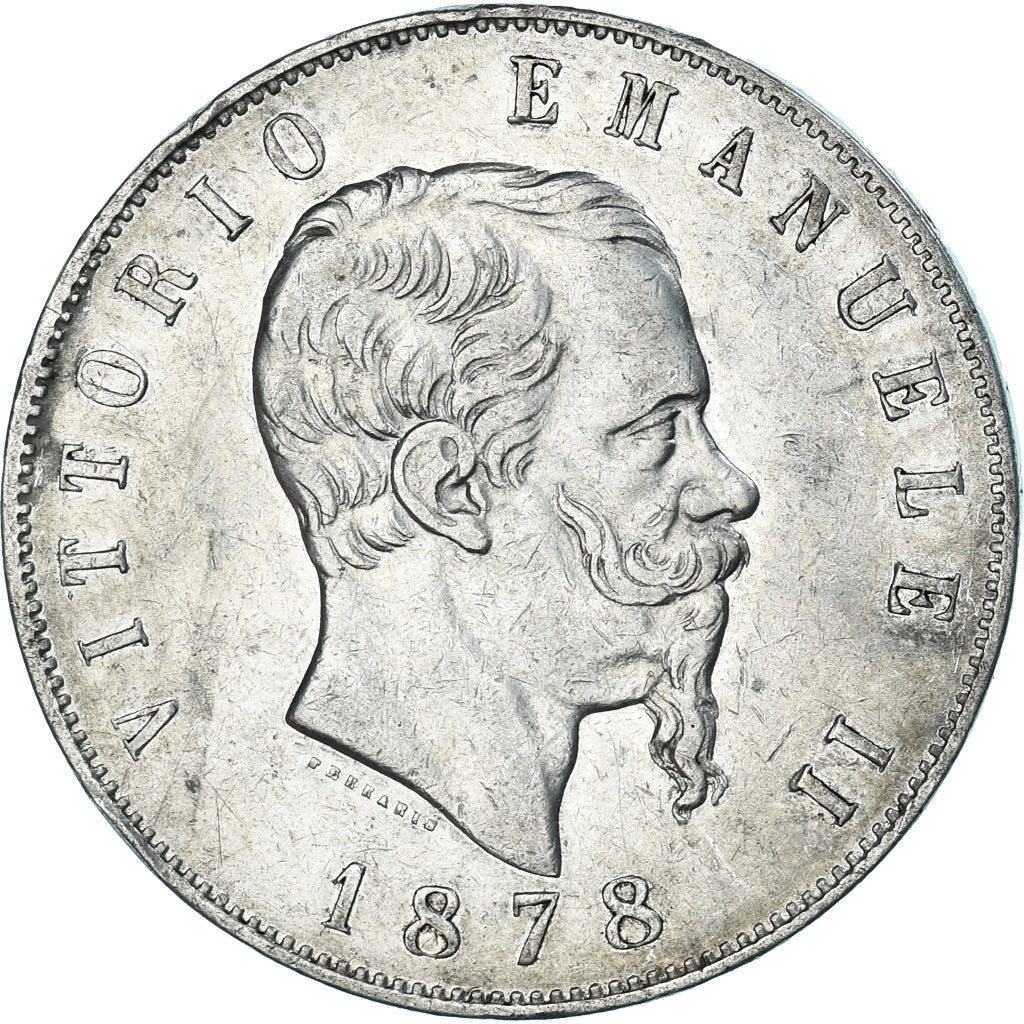 Italy, Vittorio Emanuele II, 5 Lire, 1878, Rome, AU(50-53), Silver, KM:8.4