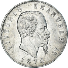 Italy, Vittorio Emanuele II, 5 Lire, 1878, Rome, AU(50-53), Silver, KM:8.4