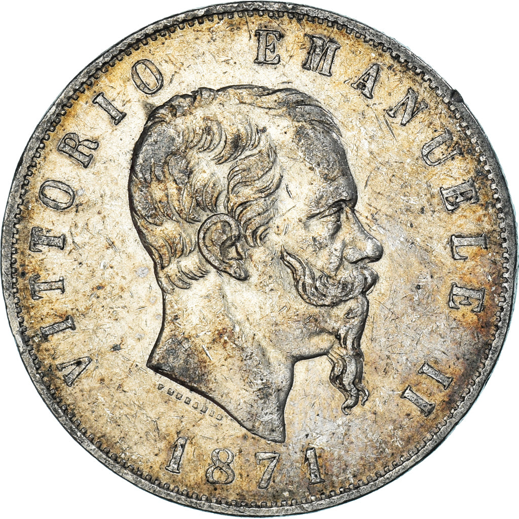 Italy, Vittorio Emanuele II, 5 Lire, 1871, Milan, EF(40-45), Silver, KM:8.3