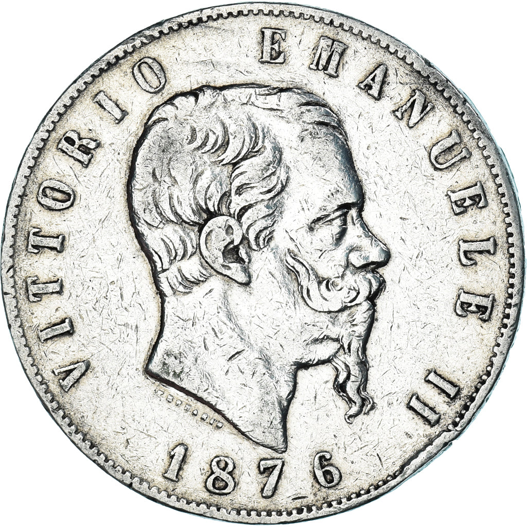 Italien, Vittorio Emanuele II, 5 Lire, 1876, Rome, SS, Silber, KM:8.4