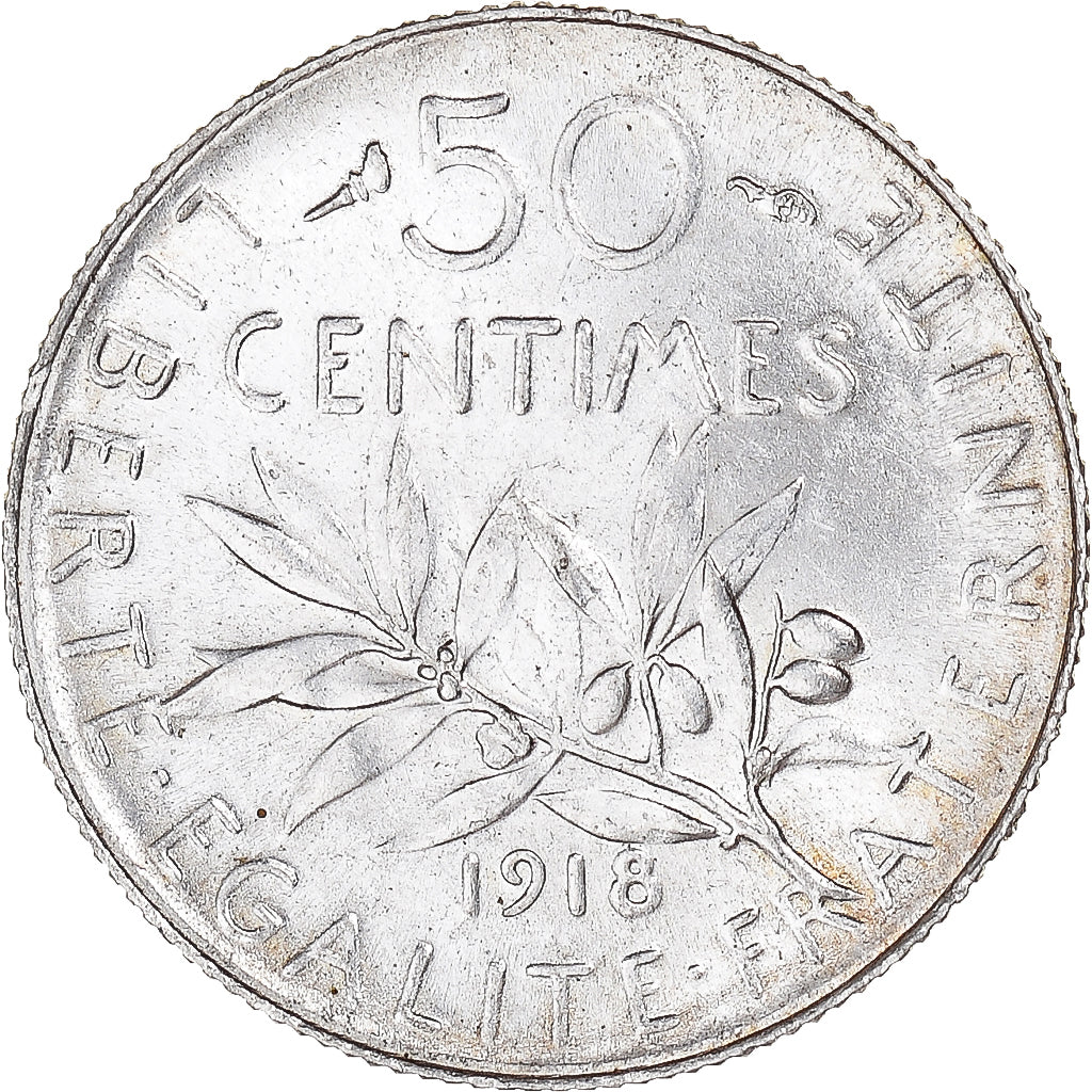 Munten, Frankrijk, Semeuse, 50 Centimes, 1918, Paris, PR+, Zilver, KM:854