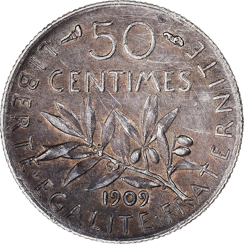 Münze, Frankreich, Semeuse, 50 Centimes, 1909, Paris, SS+, Silber, KM:854