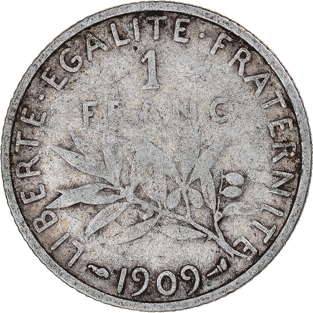 Moeda, França, Semeuse, Franc, 1909, Paris, F(12-15), Prata, KM:844.1