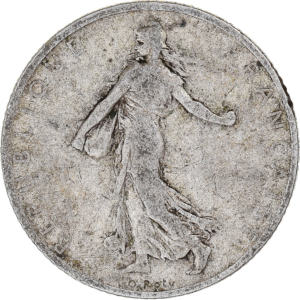 Moeda, França, Semeuse, Franc, 1908, Paris, F(12-15), Prata, KM:844.1