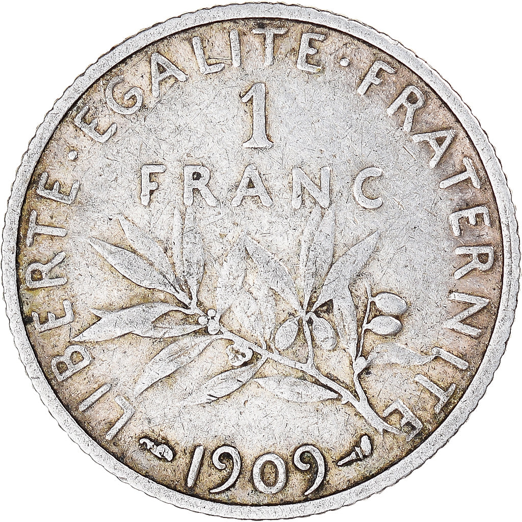 Coin, France, Semeuse, Franc, 1909, Paris, EF(40-45), Silver, KM:844.1