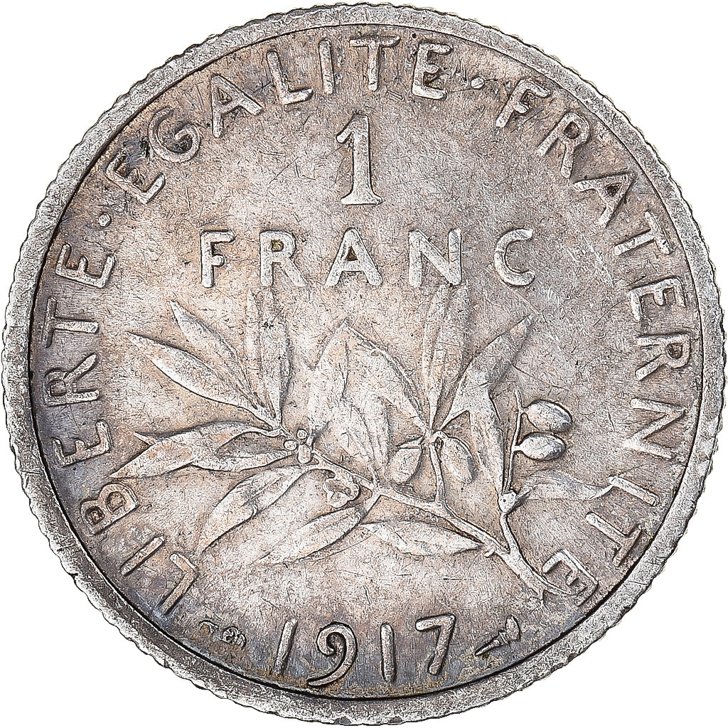 Munten, Frankrijk, Semeuse, Franc, 1917, Paris, ZF+, Zilver, KM:844.1