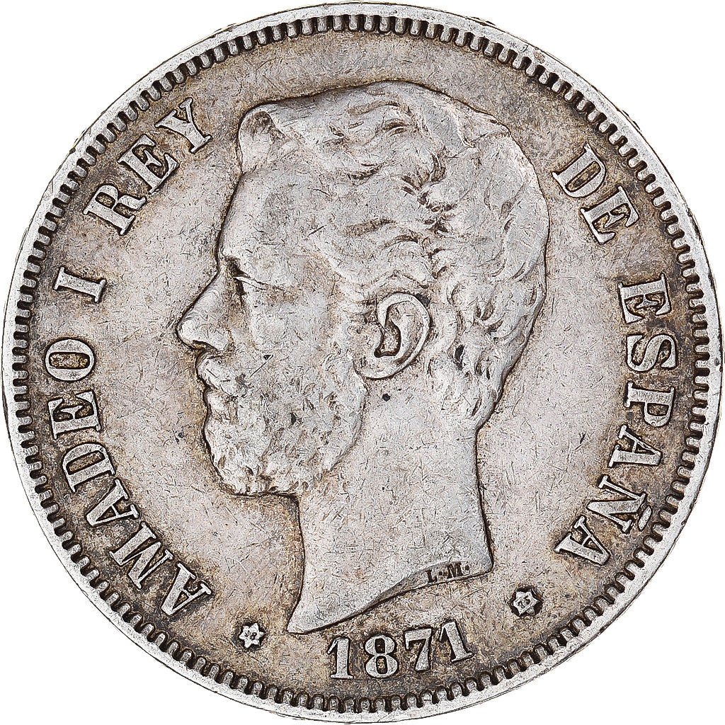 Coin, Spain, Amadeao I, 5 Pesetas, 1871, Madrid, EF(40-45), Silver, KM:666