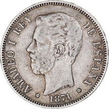 Coin, Spain, Amadeao I, 5 Pesetas, 1871, Madrid, EF(40-45), Silver, KM:666