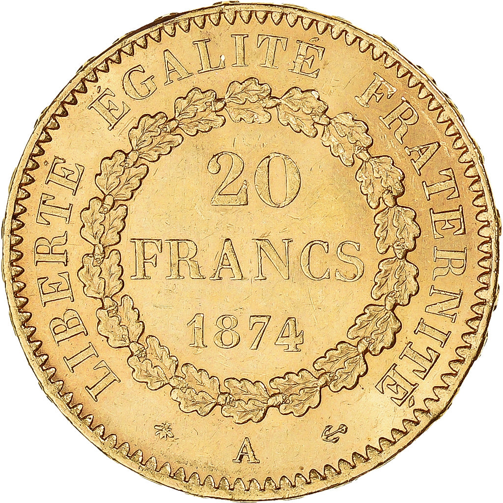Münze, Frankreich, Génie, 20 Francs, 1874, Paris, SS+, Gold, KM:825