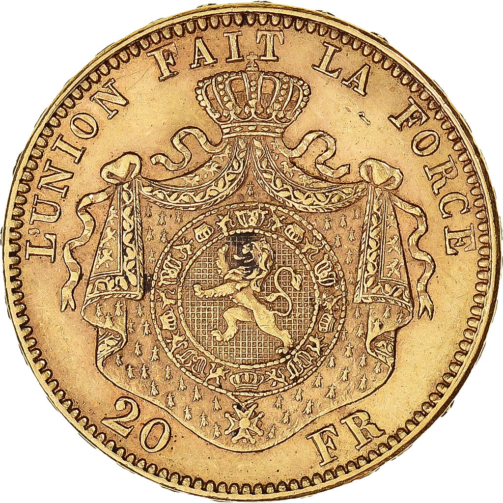 Moneta, Belgio, Leopold II, 20 Francs, 20 Frank, 1875, BB, Oro, KM:37