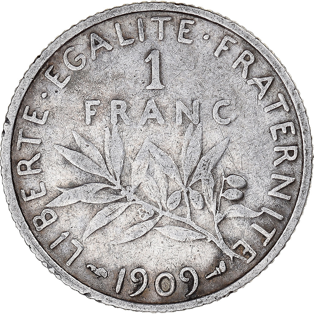 Moneta, Francia, Semeuse, Franc, 1909, Paris, BB, Argento, KM:844.1, Gadoury:467