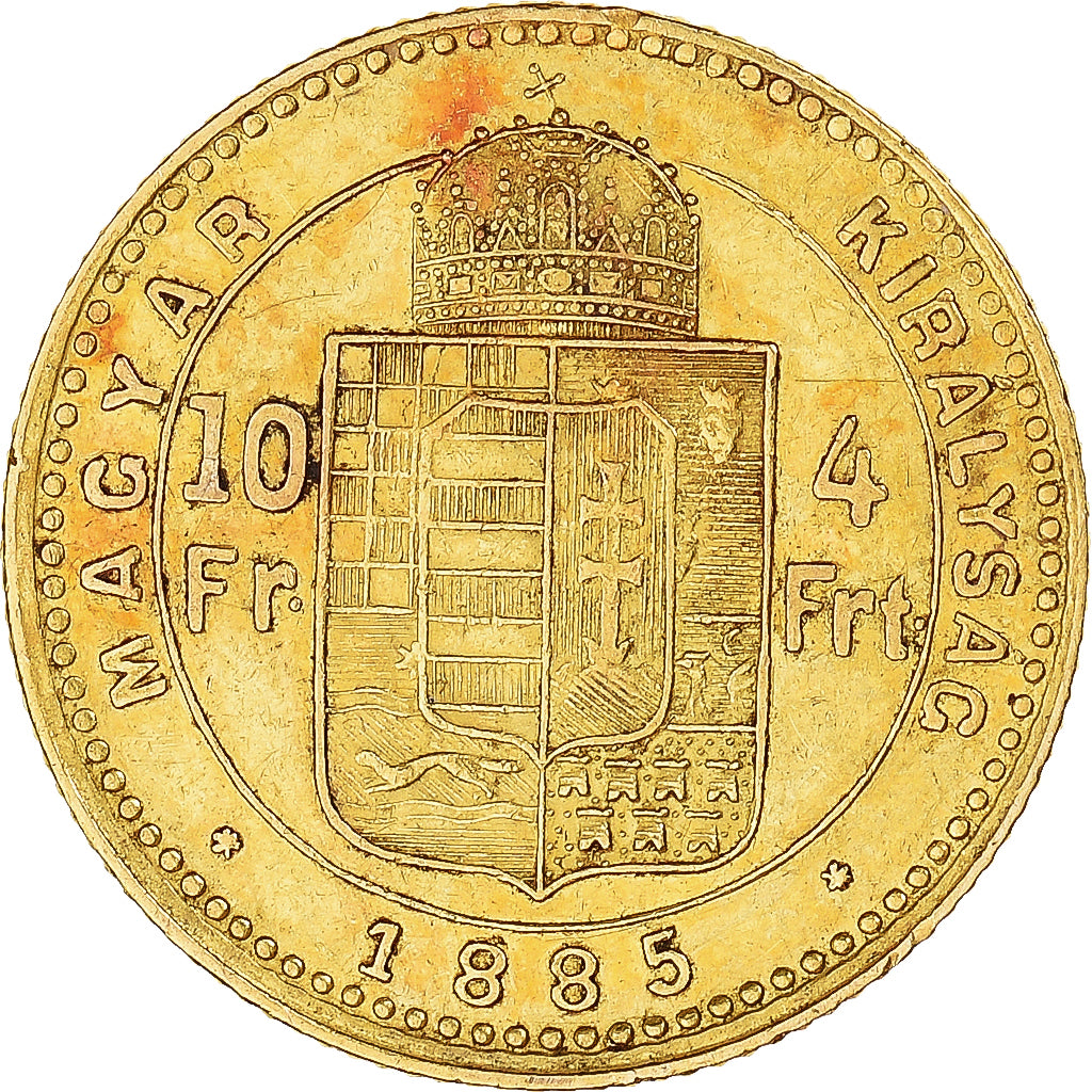 Hungary, Franz Joseph I, 4 Forint 10 Francs, 1885, Kormoczbanya, EF(40-45),KM466