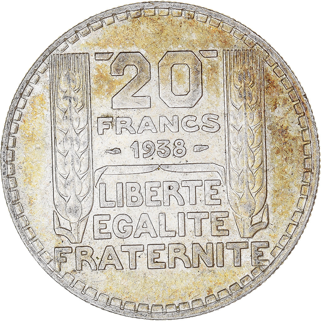 Moneta, Francja, Turin, 20 Francs, 1938, Paris, AU(55-58), Srebro, KM:879