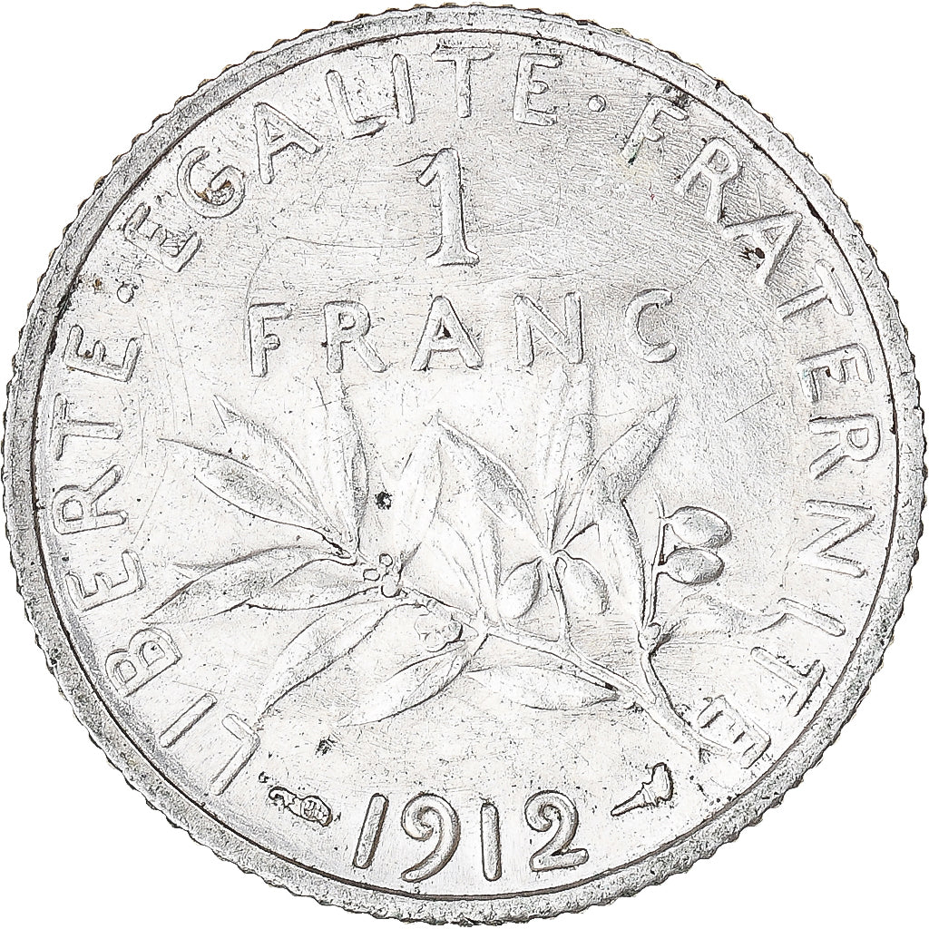 Coin, France, Semeuse, Franc, 1912, Paris, AU(50-53), Silver, KM:844.1