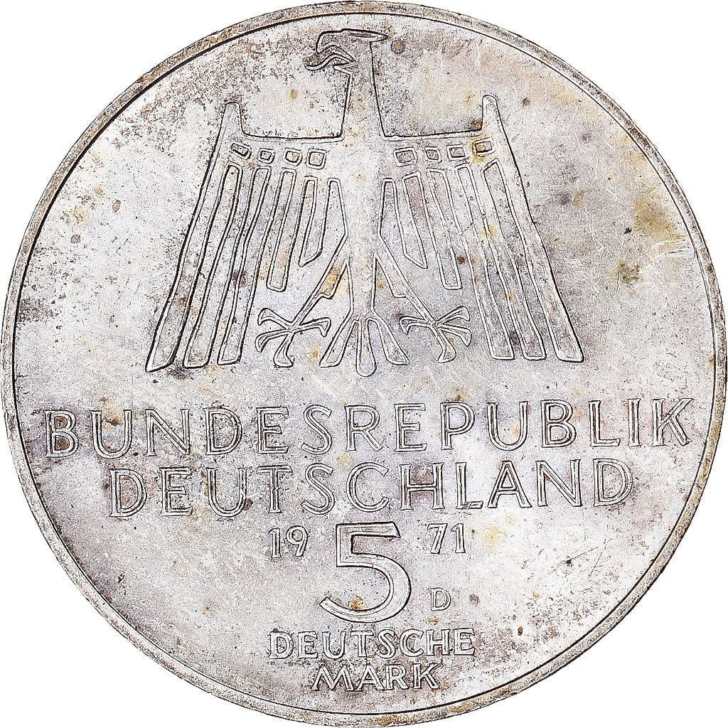 Moneta, Niemcy - RFN, 5 Mark, 1971, Munich, Germany, AU(50-53), Srebro, KM:129