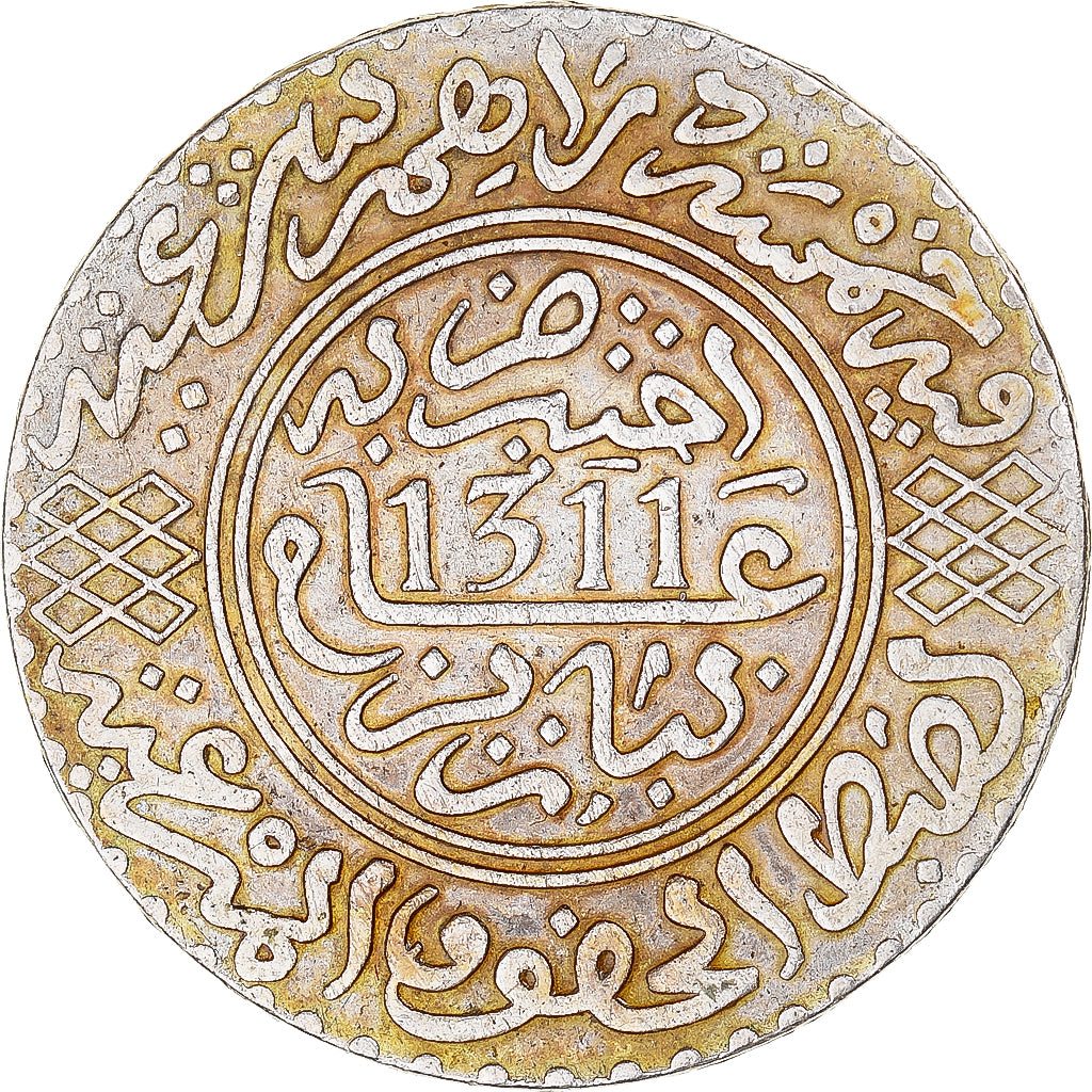 Monnaie, Maroc, Moulay al-Hasan I, 5 Dirhams, 1893/1311 AH, Paris, TTB+, Argent