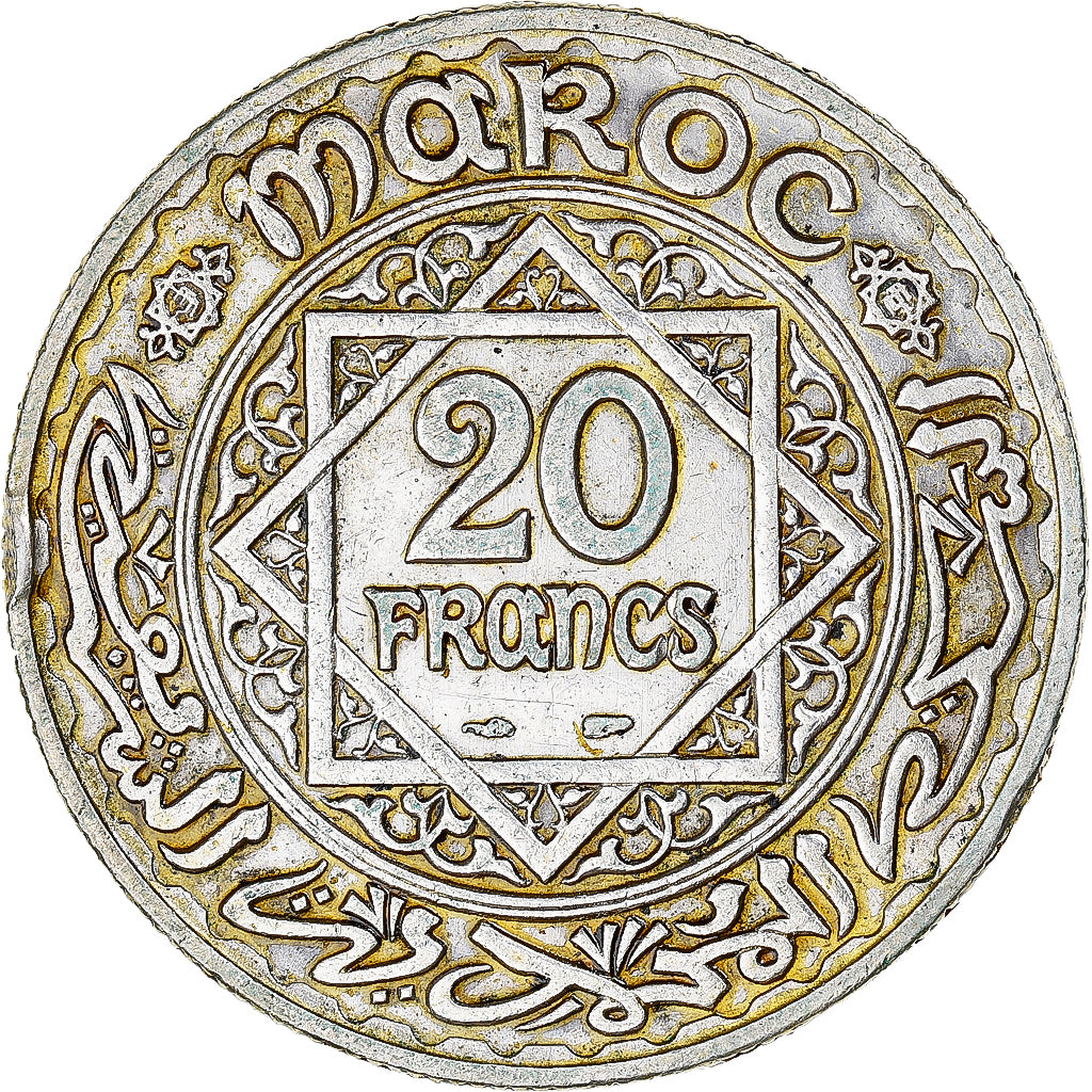Coin, Morocco, Mohammed V, 20 Francs, AH 1347/1928, Paris, EF(40-45), Silver