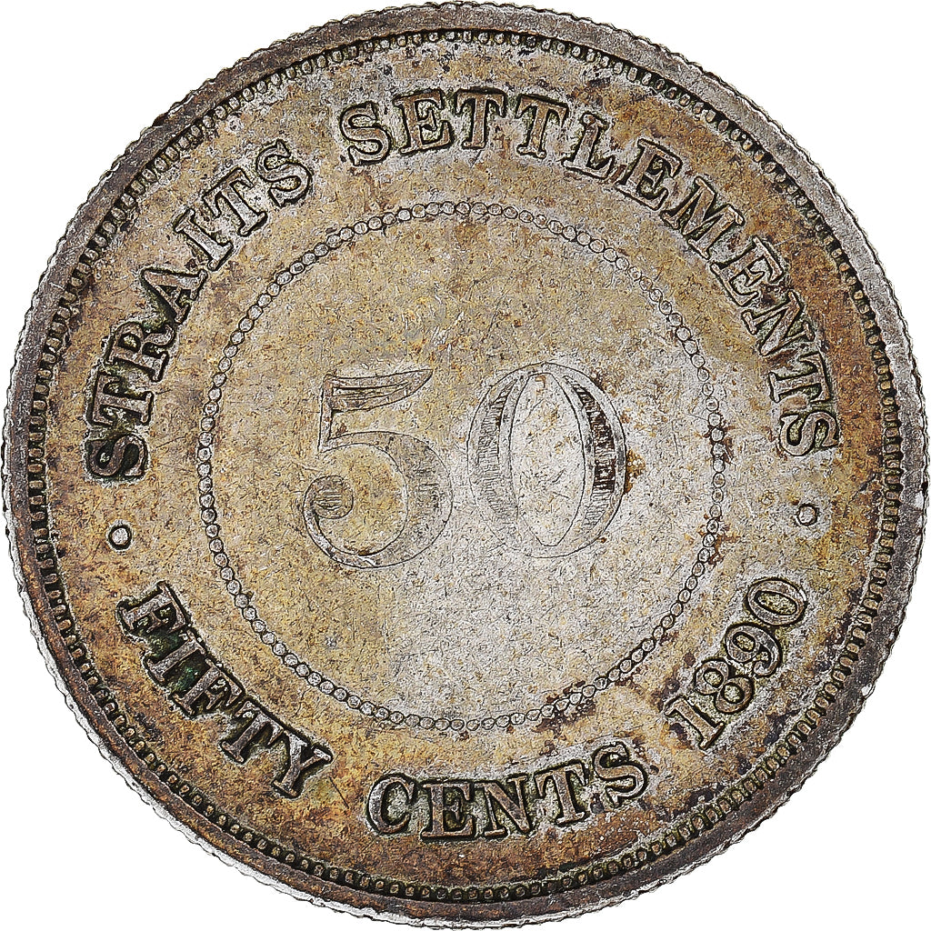 Coin, Straits Settlements, Victoria, 50 Cents, 1890, Heaton, VF(30-35), Silver
