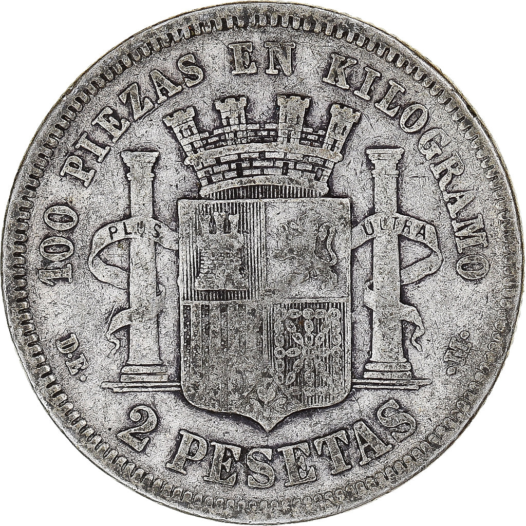 Coin, Spain, Provisional Government, 2 Pesetas, 1870, Madrid, VF(30-35), Silver