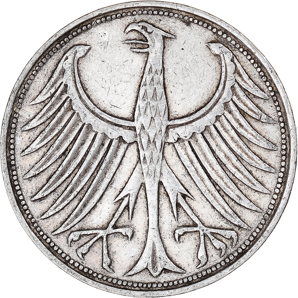 Coin, GERMANY - FEDERAL REPUBLIC, 5 Mark, 1964, Stuttgart, AU(50-53), Silver