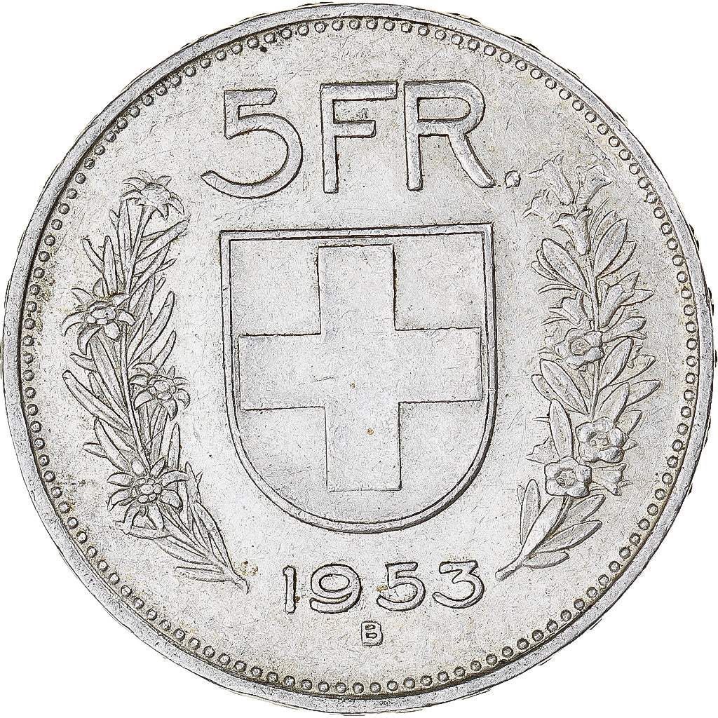 Coin, Switzerland, 5 Francs, 1953, Bern, AU(50-53), Silver, KM:40