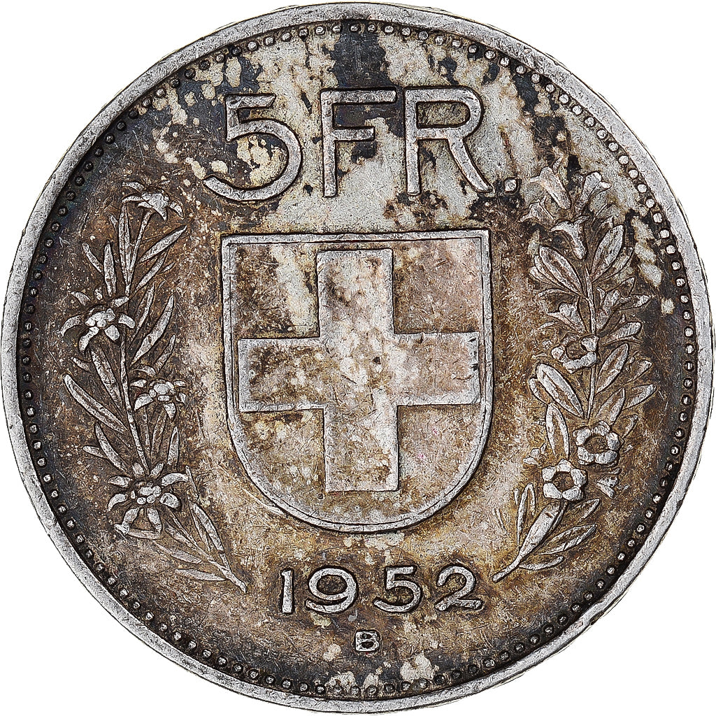 Coin, Switzerland, 5 Francs, 1952, Bern, EF(40-45), Silver, KM:40