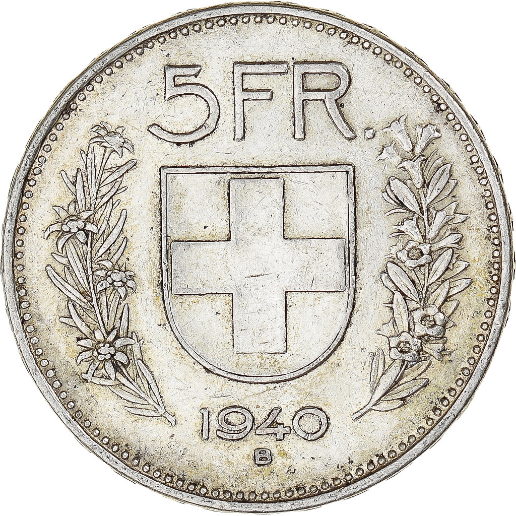 Coin, Switzerland, tête de berger, 5 Francs, 1940, Bern, EF(40-45), Silver