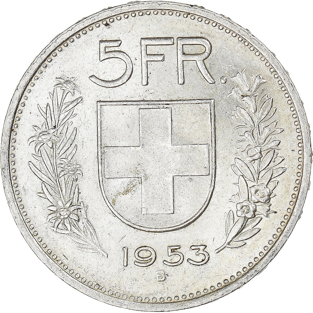 Coin, Switzerland, 5 Francs, 1953, Bern, EF(40-45), Silver, KM:40