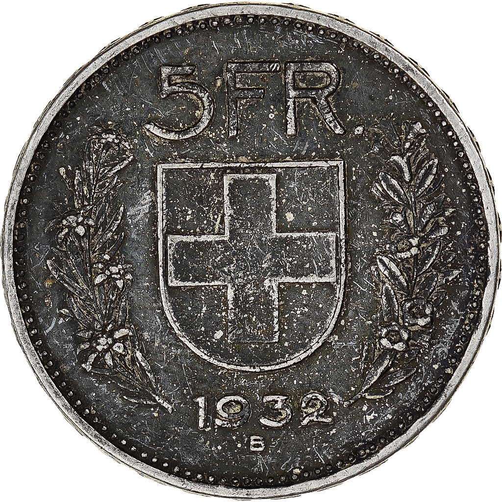 Moneda, Suiza, 5 Francs, 1932, Bern, BC+, Plata, KM:40