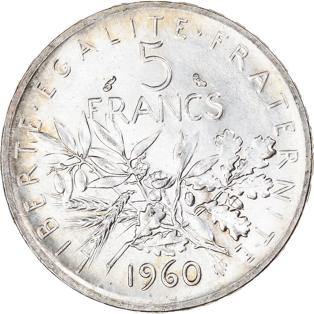 Moneta, Francja, Semeuse, 5 Francs, 1960, AU(55-58), Srebro, KM:926, Gadoury:770