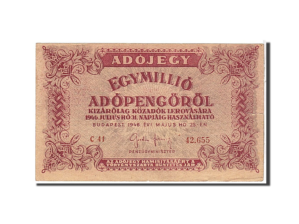 Hungary, 1,000,000 (Egymillió) Adópengö, 1946, KM #140a, EF(40-45)