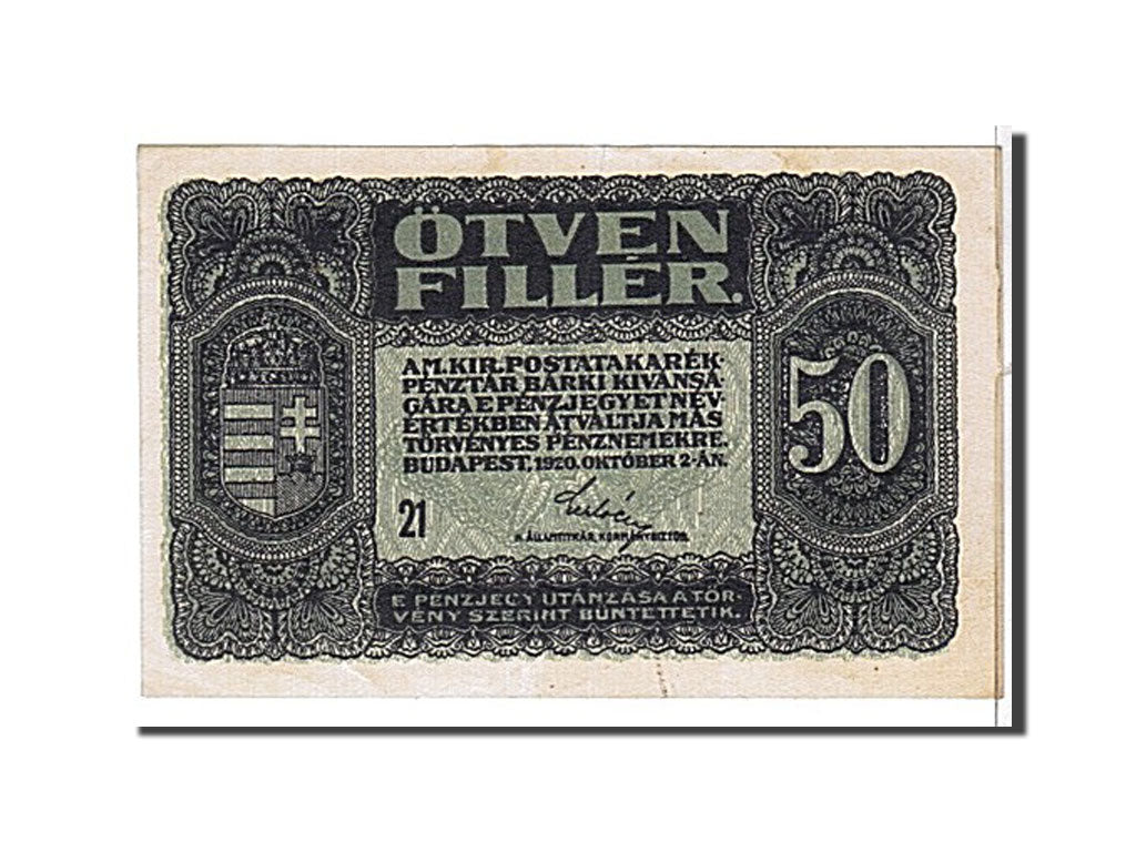 Hungary, 50 Fillér, 1920, KM #44, AU(50-53), 21