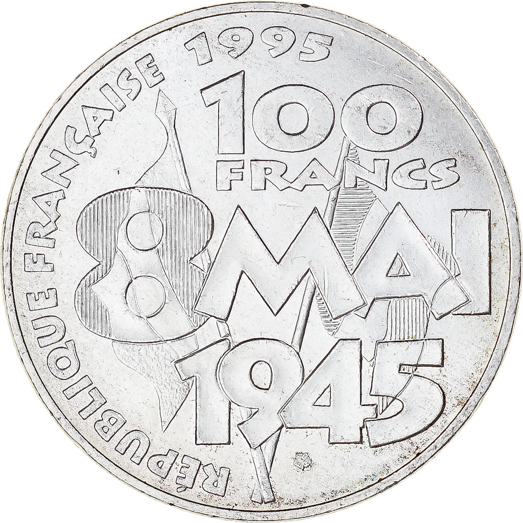 Munten, Frankrijk, 8 mai 1945, 100 Francs, 1995, Paris, ZF+, Zilver, KM:1116.1