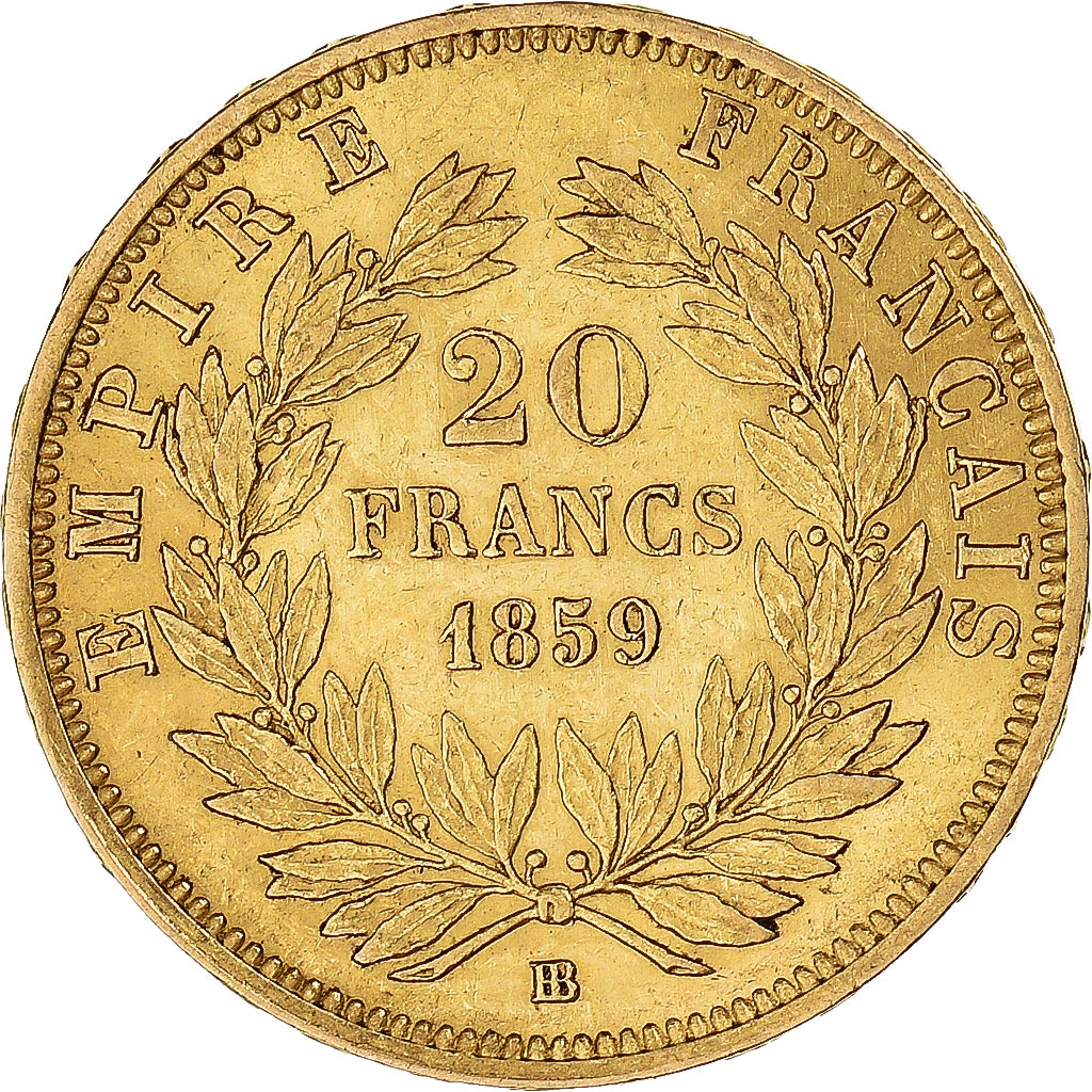 Coin, France, Napoleon III, 20 Francs, 1859, Strasbourg, AU(50-53), Gold
