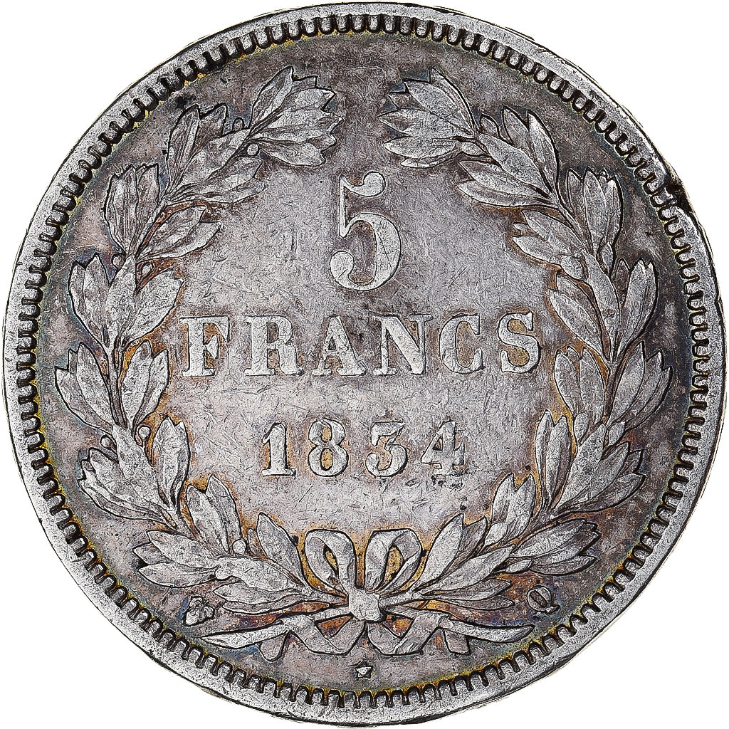 Coin, France, Louis-Philippe, 5 Francs, 1834, Perpignan, EF(40-45), Silver