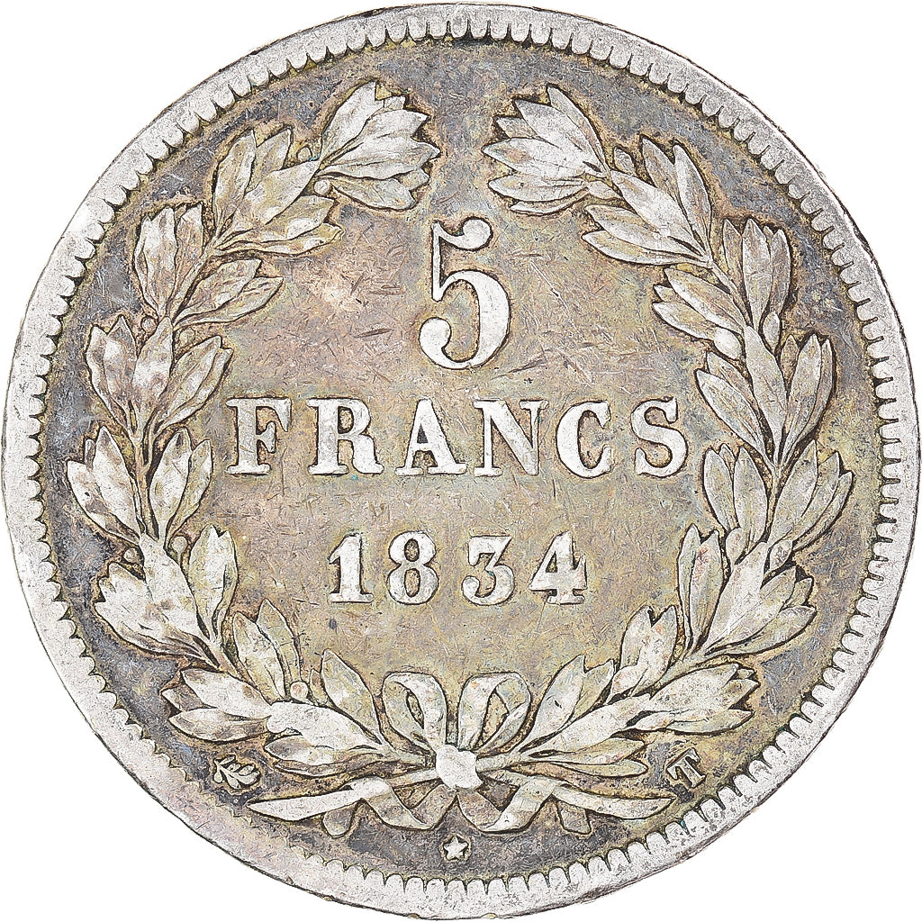 Coin, France, Louis-Philippe, 5 Francs, 1834, Nantes, VF(30-35), Silver
