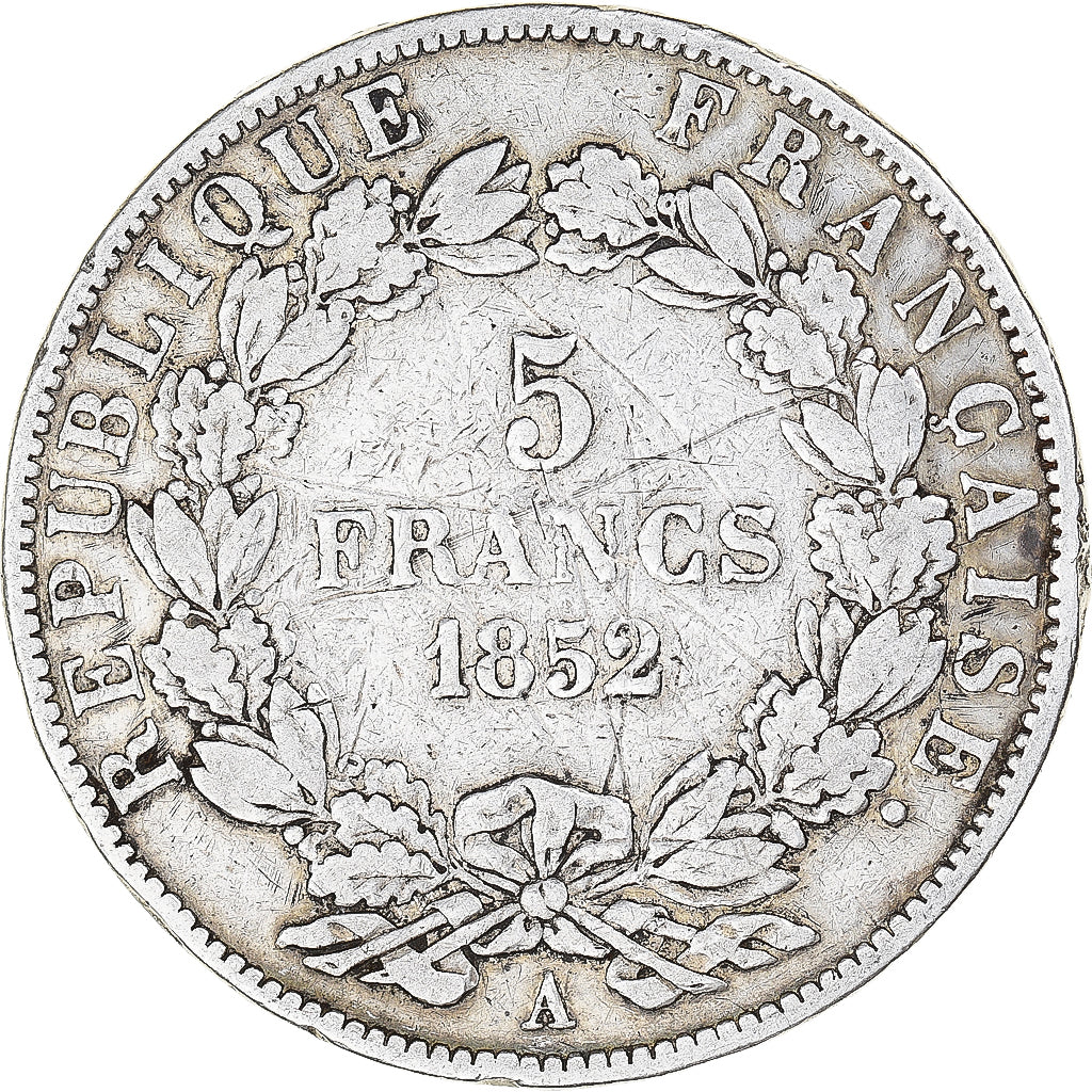 Coin, France, Napoléon III, 5 Francs, 1852, Paris, VF(30-35), Silver, KM:773.1