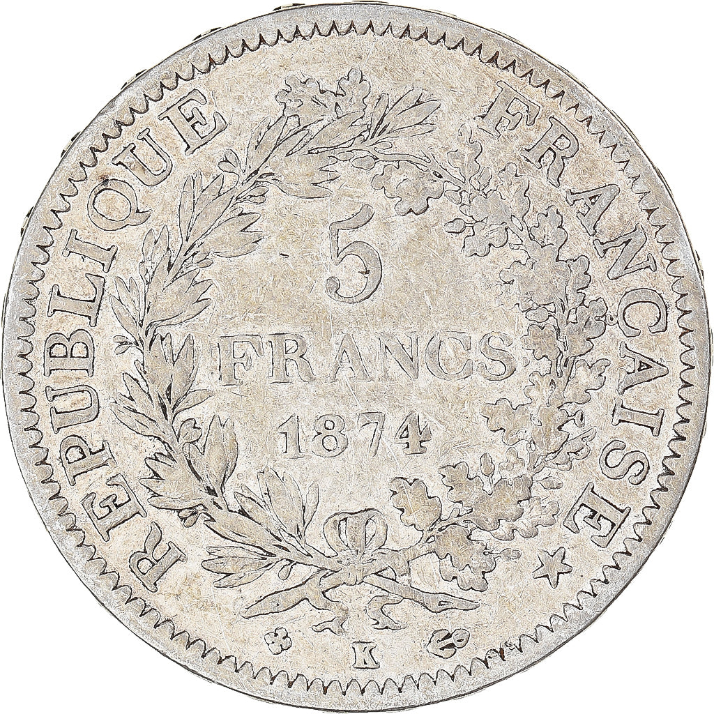 Coin, France, Hercule, 5 Francs, 1874, Bordeaux, VF(30-35), Silver, KM:820.2