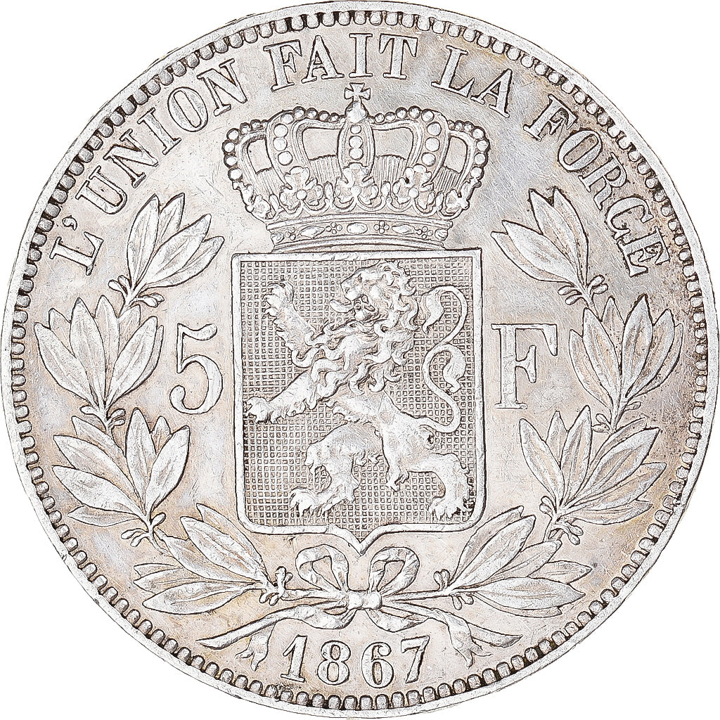 Coin, Belgium, 5 Francs, 1867, AU(50-53), Silver, KM:24