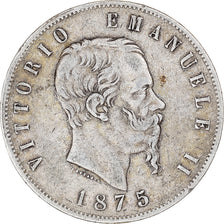 Coin, Italy, Vittorio Emanuele II, 5 Lire, 1875, Milan, VF(30-35), Silver