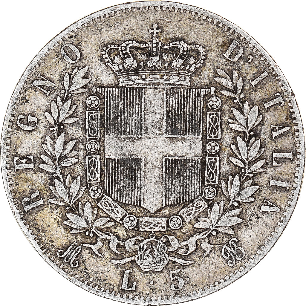Coin, Italy, Vittorio Emanuele II, 5 Lire, 1875, Milan, VF(30-35), Silver