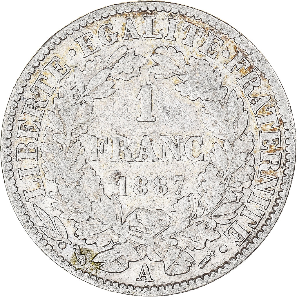 Coin, France, Cérès, Franc, 1887, Paris, VF(30-35), Silver, KM:822.1