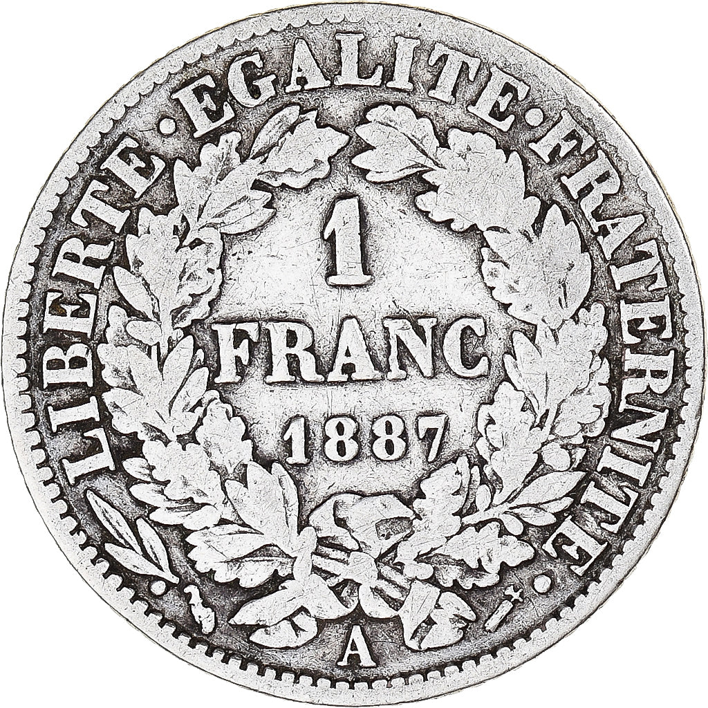 Coin, France, Cérès, Franc, 1887, Paris, VF(30-35), Silver, KM:822.1