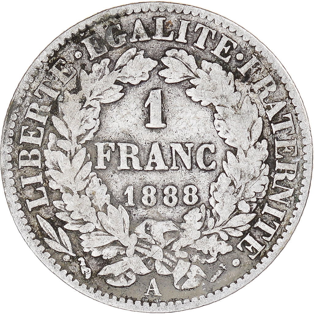 Coin, France, Cérès, Franc, 1888, Paris, VF(30-35), Silver, KM:822.1