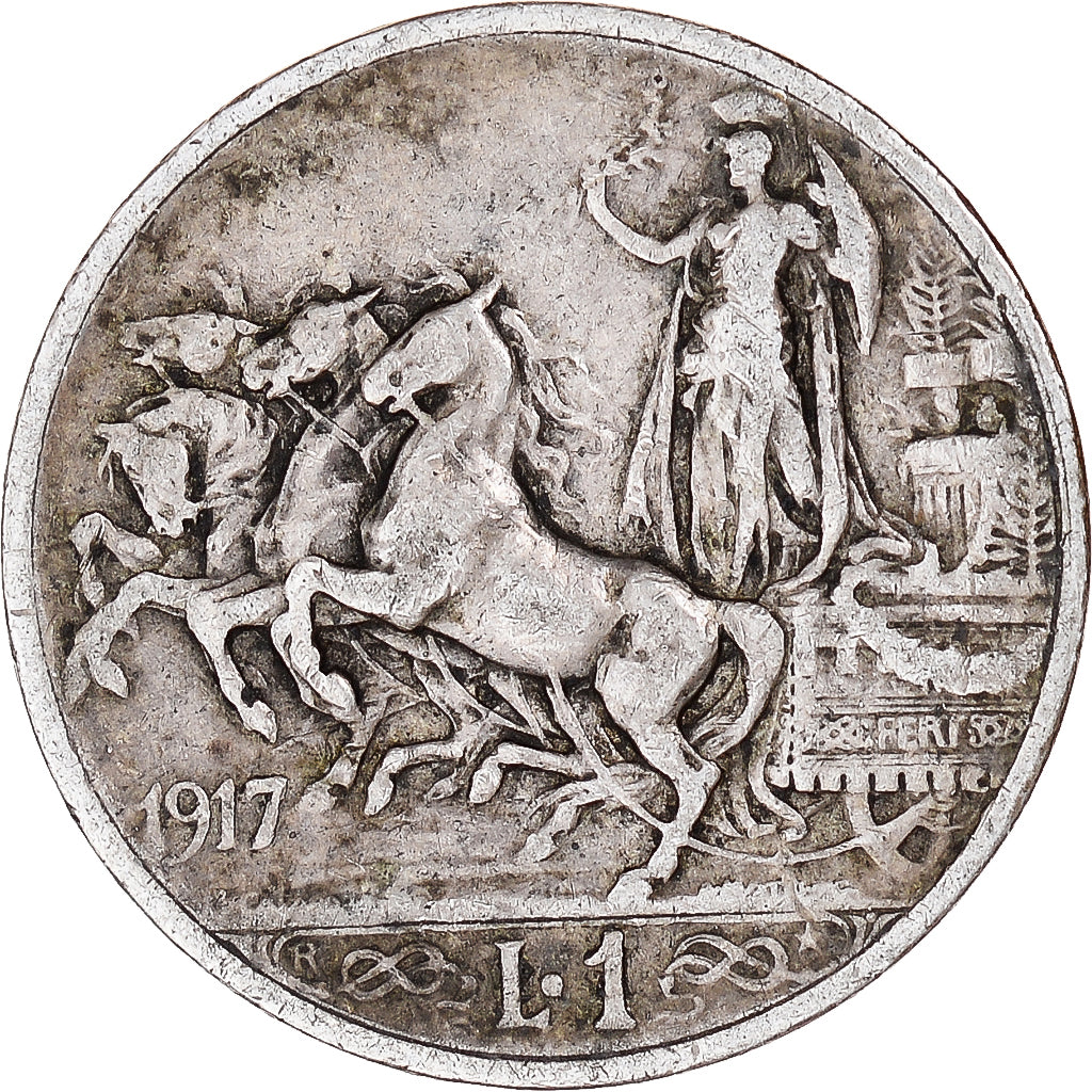Coin, Italy, Vittorio Emanuele III, Lira, 1917, Rome, VF(30-35), Silver, KM:57