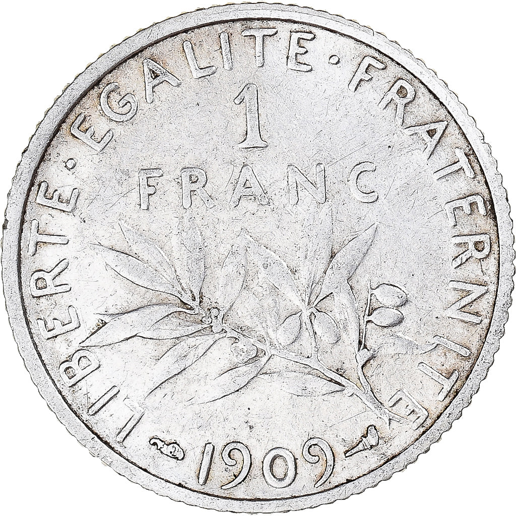 Coin, France, Semeuse, Franc, 1909, Paris, AU(50-53), Silver, Gadoury:467
