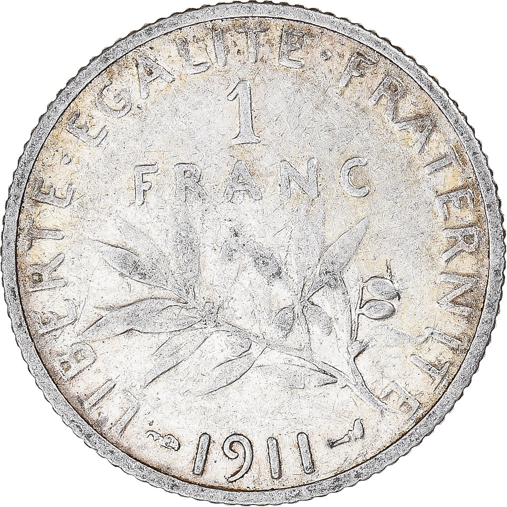 Coin, France, Semeuse, Franc, 1911, Paris, EF(40-45), Silver, KM:844.1